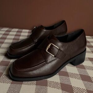 Vince Lennox Leather Heeled Monk Strap Loafer Ganache Brown